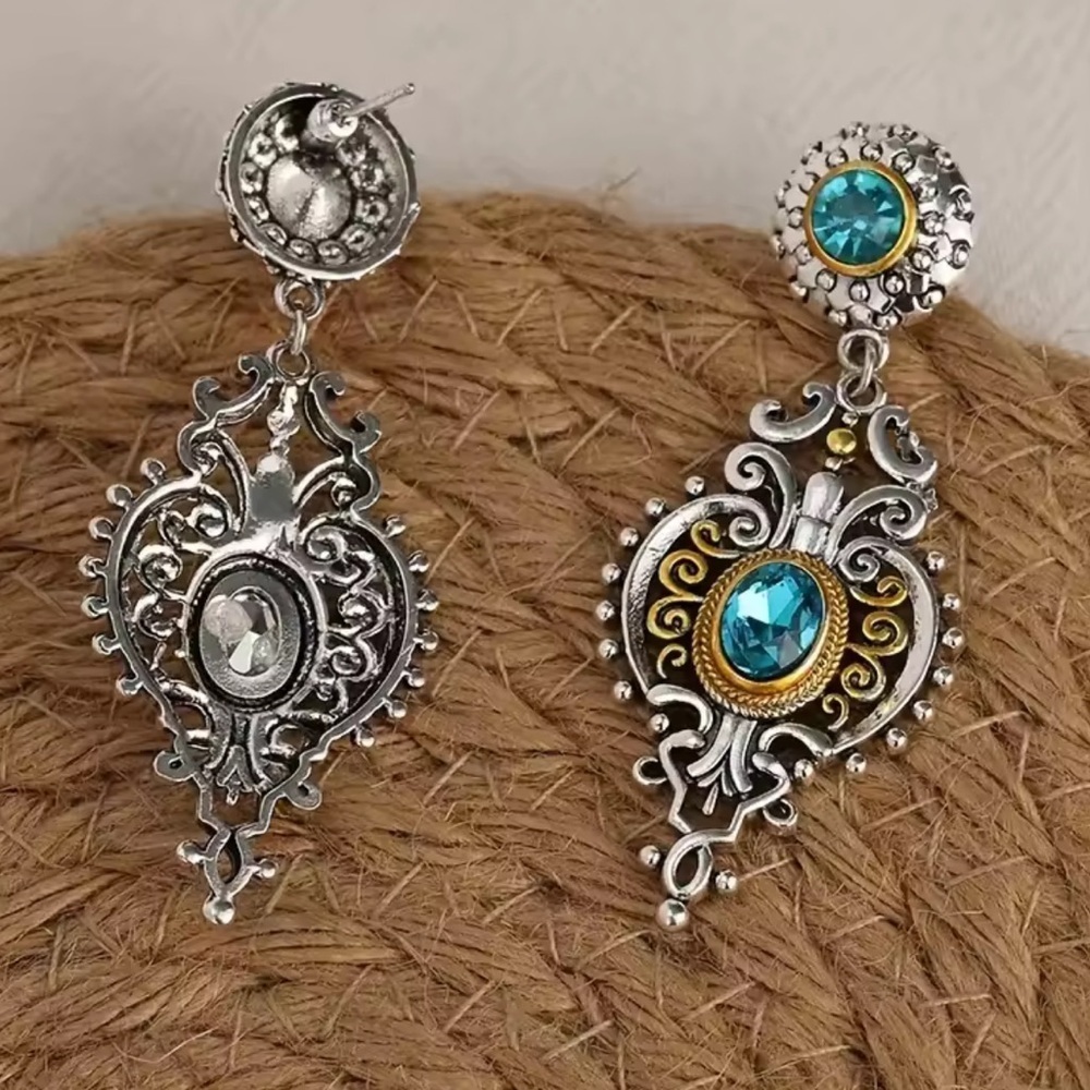 Victorian Blue Crystal Silver Drop Earrings - Picture 6 of 6
